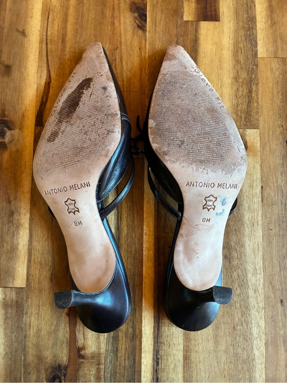 ANTONIO MELANI Chocolate Brown Leather Pointed Toe Slingback Mules with Bow - Picture 9 of 9